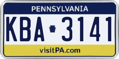 PA license plate KBA3141