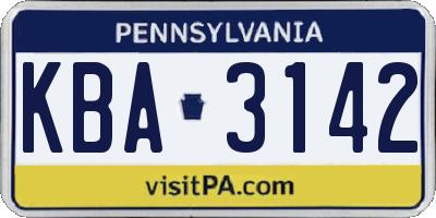 PA license plate KBA3142