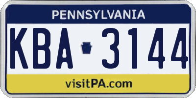 PA license plate KBA3144