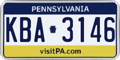 PA license plate KBA3146