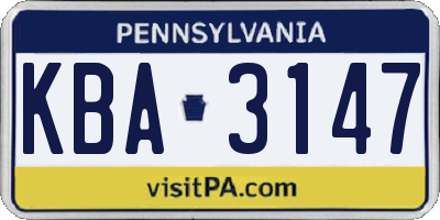 PA license plate KBA3147