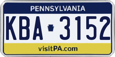 PA license plate KBA3152