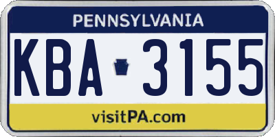 PA license plate KBA3155
