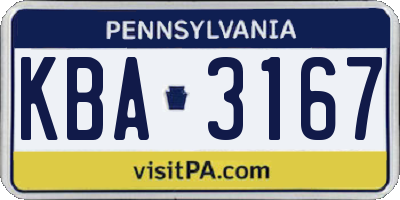 PA license plate KBA3167