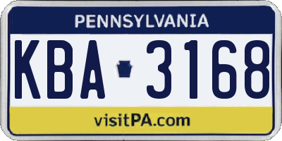 PA license plate KBA3168