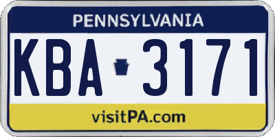 PA license plate KBA3171