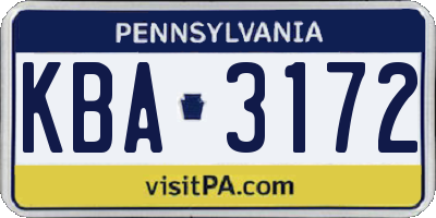 PA license plate KBA3172