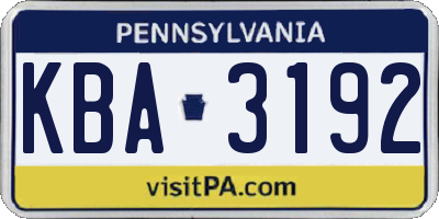 PA license plate KBA3192