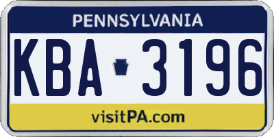PA license plate KBA3196