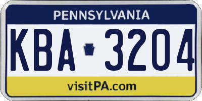 PA license plate KBA3204