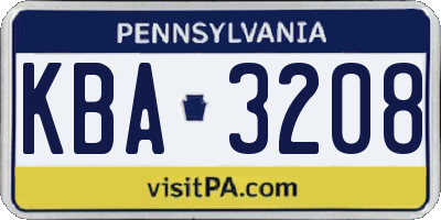 PA license plate KBA3208