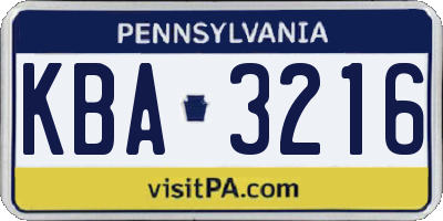 PA license plate KBA3216