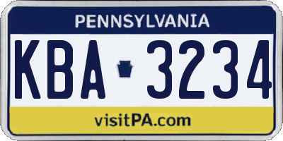 PA license plate KBA3234