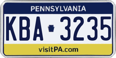 PA license plate KBA3235