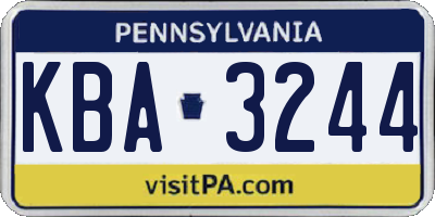 PA license plate KBA3244