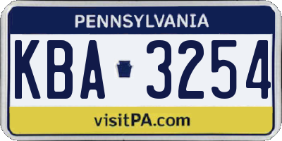 PA license plate KBA3254