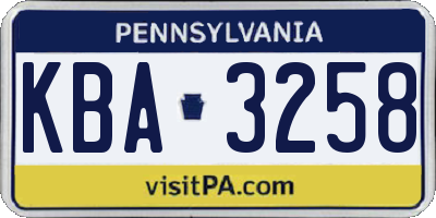 PA license plate KBA3258