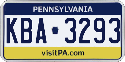 PA license plate KBA3293