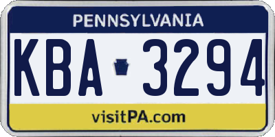 PA license plate KBA3294