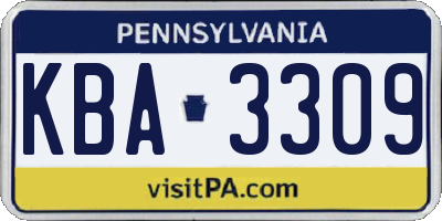 PA license plate KBA3309