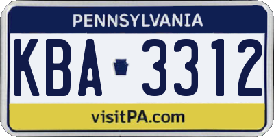 PA license plate KBA3312