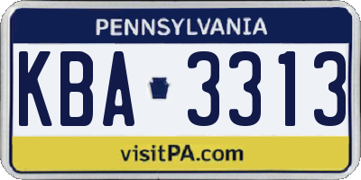 PA license plate KBA3313