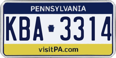 PA license plate KBA3314