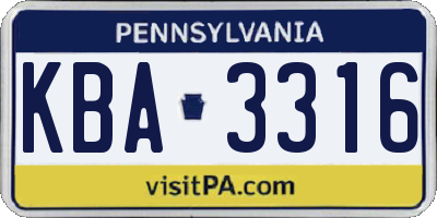 PA license plate KBA3316