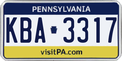 PA license plate KBA3317