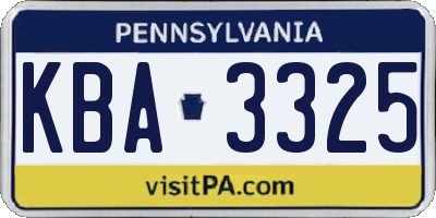 PA license plate KBA3325