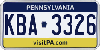 PA license plate KBA3326