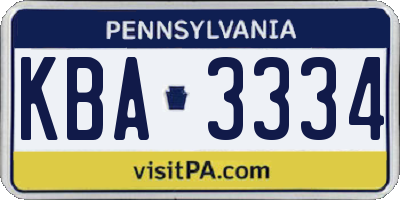 PA license plate KBA3334