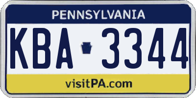 PA license plate KBA3344