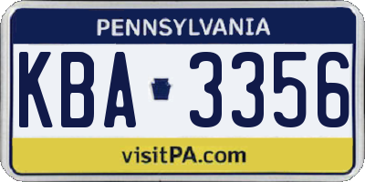 PA license plate KBA3356