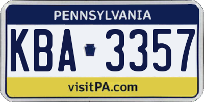 PA license plate KBA3357