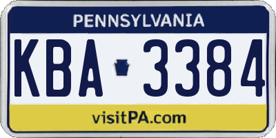 PA license plate KBA3384