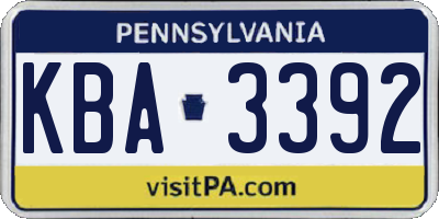 PA license plate KBA3392