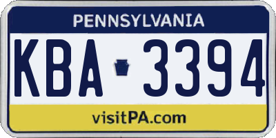 PA license plate KBA3394