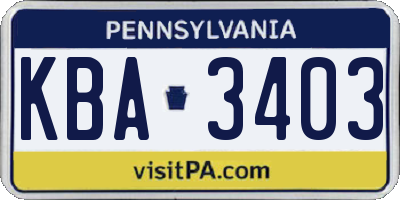 PA license plate KBA3403