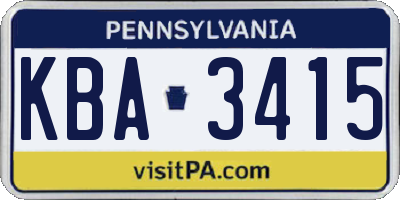 PA license plate KBA3415
