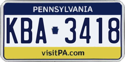 PA license plate KBA3418