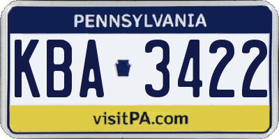 PA license plate KBA3422