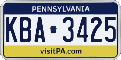 PA license plate KBA3425