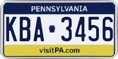 PA license plate KBA3456