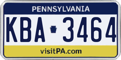 PA license plate KBA3464