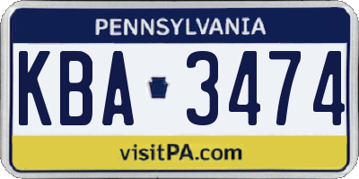 PA license plate KBA3474