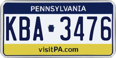 PA license plate KBA3476