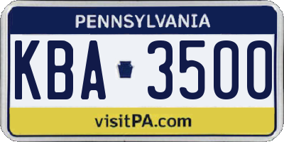 PA license plate KBA3500