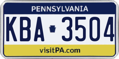 PA license plate KBA3504