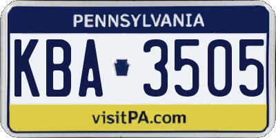 PA license plate KBA3505